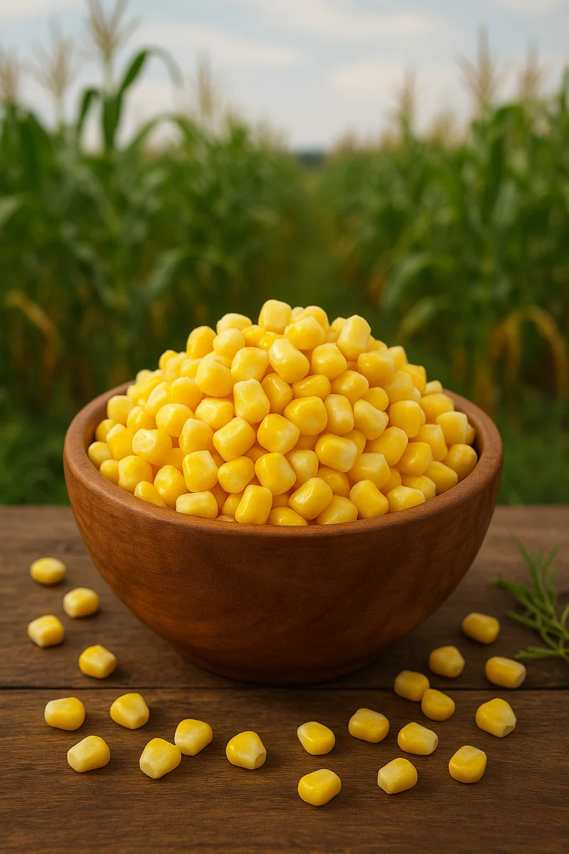 Frozen sweet corn harvested from Indonesian farm field with natural background